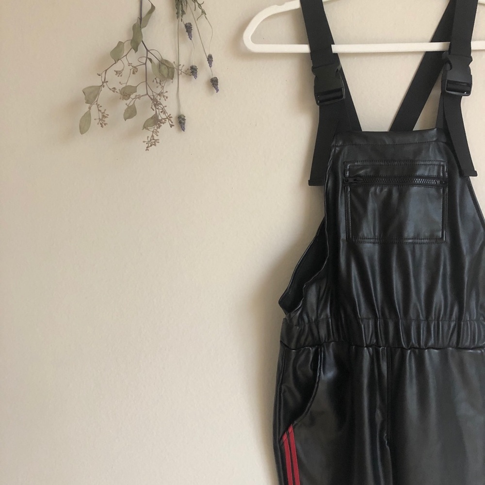 ASOS Black Pleather Overalls with Red Stripes